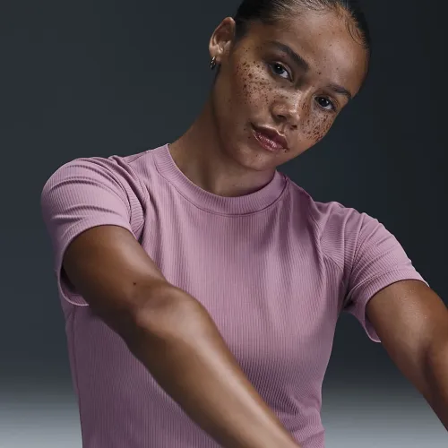 Nike Zenvy Rib женская Dri-FIT Short-Sleeve Top цвет фиолетовый