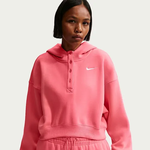 Nike Sportswear Phoenix Fleece женская оверсайз Cropped Henley Толстовка с капюшоном Pink