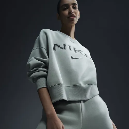 Nike Sportswear Phoenix Fleece женская Over-оверсайз Crew-Neck Logo свитшот цвет зеленый