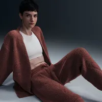 Nike Sportswear Phoenix Cozy Букле женская С высокой Талией оверсайз Knit Pants цвет коричневый