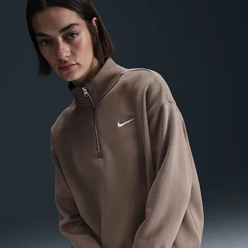 Nike Sportswear Phoenix Fleece женская оверсайз 1/4-Zip свитшот цвет коричневый