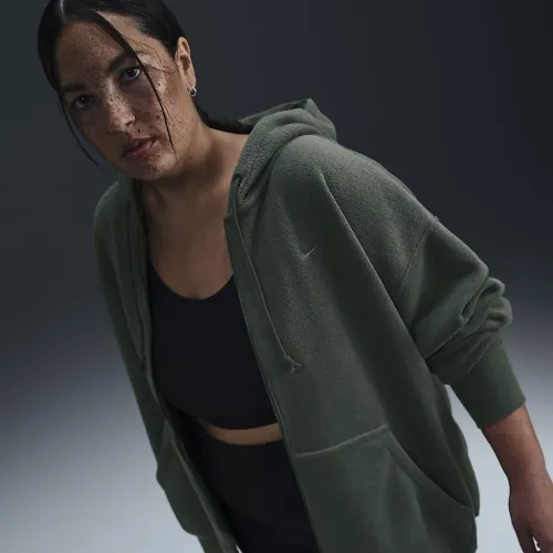 Nike Sportswear Phoenix Plush женская оверсайз Cozy Fleece Full-Zip Толстовка с капюшоном (большие размеры) цвет зеленый
