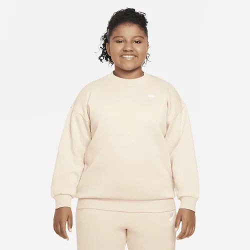 Nike Sportswear Club Fleece Big детские (Girls') оверсайз свитшот (Extended Size) цвет коричневый