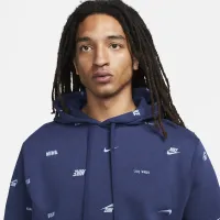 Nike Club Fleece мужские Allover Print Pullover Толстовка с капюшоном синий