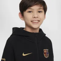 FC Barcelona Tech Fleece Big детские (для мальчиков) Nike Soccer Full-Zip Толстовка с капюшоном цвет черный