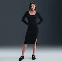 Nike Sportswear Chill Knit женская Tight Long-Sleeve Midi Mini-Rib Костюм цвет черный