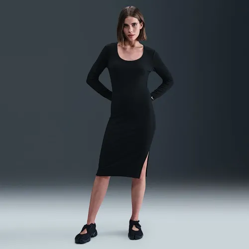 Nike Sportswear Chill Knit женская Tight Long-Sleeve Midi Mini-Rib Костюм цвет черный