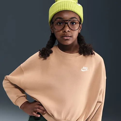 Nike Sportswear Club Fleece Girls' Boxy Crew-Neck світшот колір коричневий