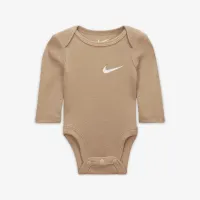 Nike Essentials Baby (0-9M) 3 пары Long Sleeve Bodysuits цвет коричневый