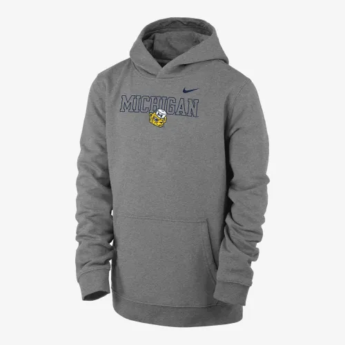 Michigan Club Fleece Big детские (для мальчиков) Nike College Толстовка с капюшоном цвет серый