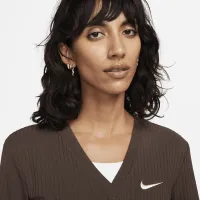 Nike Sportswear женская Ribbed Jersey Long-Sleeve V-Neck Top цвет коричневый