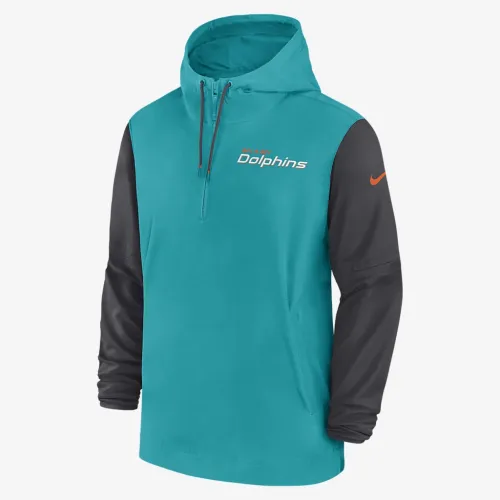 Miami Dolphins Sideline Pre-Game Player чоловічі Nike NFL 1/2-Zip Hooded Куртка колір зелений