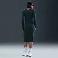 Nike Sportswear Chill Knit женская Tight Long-Sleeve Midi Mini-Rib Костюм цвет зеленый
