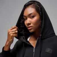 Nike Jordan Flight Fleece женская Cropped Satin-Lined Толстовка с капюшоном цвет черный