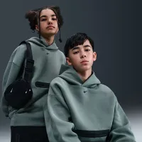 Nike Sportswear Tech Fleece Big детские (для мальчиков) оверсайз Pullover Толстовка с капюшоном цвет серый