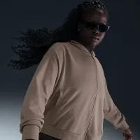 Nike Sportswear Chill Terry женская Loose Full-Zip French Terry Толстовка с капюшоном (большие размеры) цвет коричневый