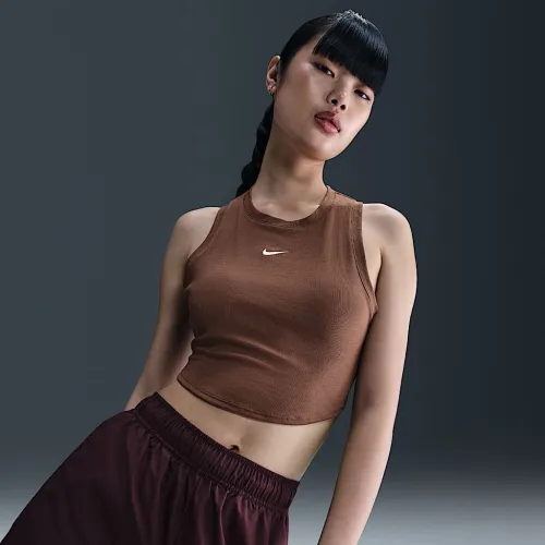 Nike Sportswear Chill Knit женская Tight Cropped Mini-Rib Tank Top цвет коричневый