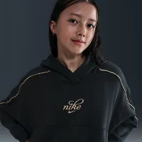 Nike Sportswear Club Fleece Big детские (Girls') Boxy Толстовка с капюшоном цвет черный