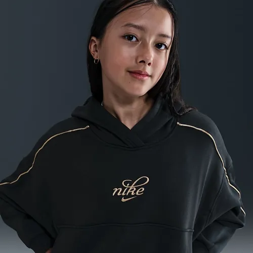 Nike Sportswear Club Fleece Big детские (Girls') Boxy Толстовка с капюшоном цвет черный
