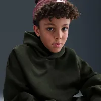 Nike Sportswear Tech Fleece Big детские (для мальчиков) оверсайз Pullover Толстовка с капюшоном цвет зеленый