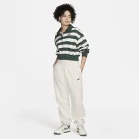 Nike Sportswear Phoenix Fleece женская оверсайз 3/4-Sleeve Striped Crop Polo цвет зеленый