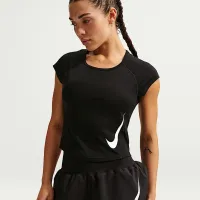 Nike Tempo Swoosh женская Dri-FIT Cap-Sleeve Running Top цвет черный