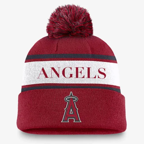 Los Angeles Angels Team Stripe Peak чоловічі Nike MLB Cuffed Pom Beanie колір червоний