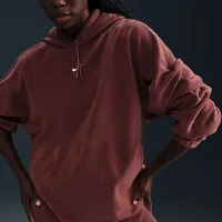 Nike One женская оверсайз Therma-FIT Pullover Fleece Толстовка с капюшоном цвет коричневый