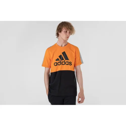 Футболка adidas Essentials Colorblock Single Jersey HE4328 - черно-оранжевая