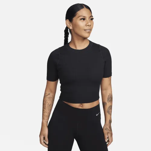 Nike Zenvy Rib женская Dri-FIT Short-Sleeve Cropped Top цвет черный