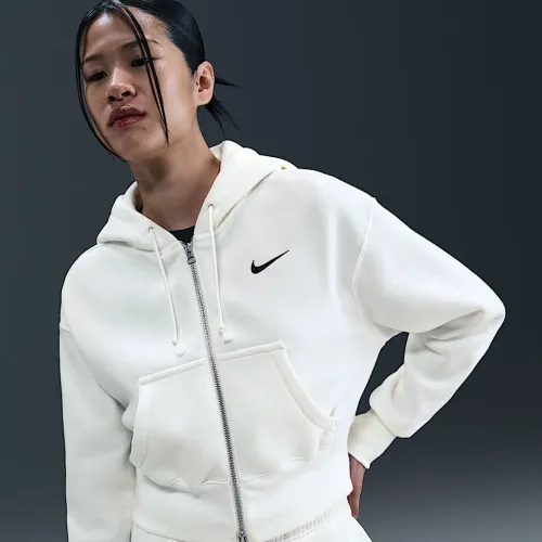 Nike Sportswear Phoenix Fleece женская Loose Full-Zip Cropped Толстовка с капюшоном цвет белый