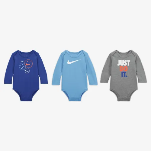 Nike Baby (3-9M) Happy Long Sleeve Bodysuit (3 пары) синий