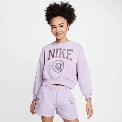 Nike Sportswear Club Girls' French Terry Crew-Neck світшот колір фіолетовий