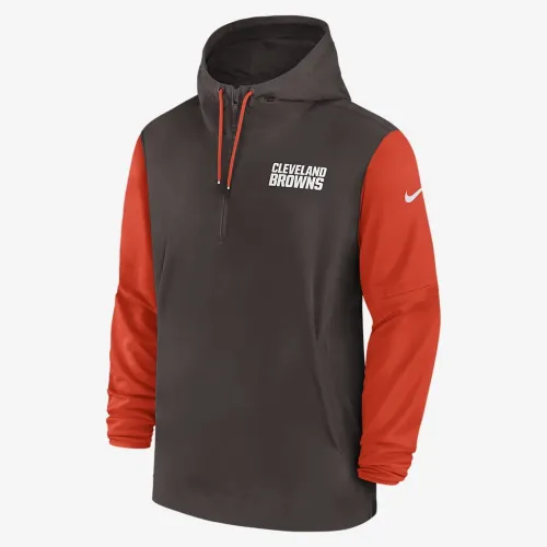 Cleveland колір коричневийs Sideline Pre-Game Player чоловічі Nike NFL 1/2-Zip Hooded Куртка колір коричневий