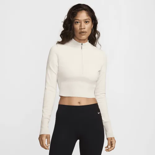 Nike Sportswear Chill Knit женская Slim Long-Sleeve Cropped Sweater 1/2-Zip Top цвет коричневый