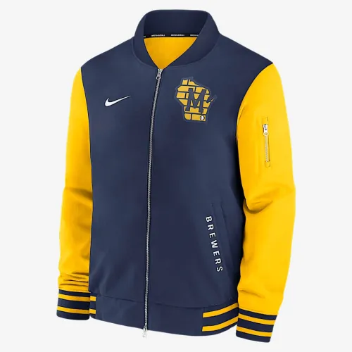 Milwaukee Brewers Authentic Collection Dugout чоловічі Nike MLB Full-Zip Bomber Куртка блакитний