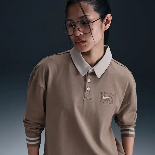 Nike Sportswear Essential женская оверсайз Long-Sleeve Polo цвет коричневый