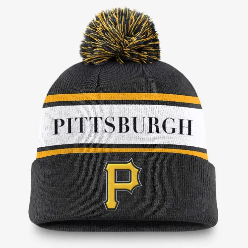 Pittsburgh Pirates Team Stripe Peak чоловічі Nike MLB Cuffed Pom Beanie колір чорний