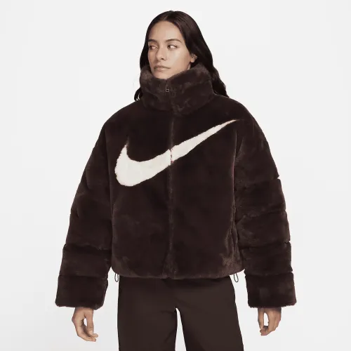 Nike Sportswear Essential жіноча оверсайз Faux Fur Puffer колір коричневий