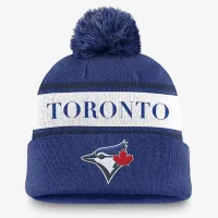 Toronto синий Jays Team Stripe Peak мужские Nike MLB Cuffed Pom Beanie синий