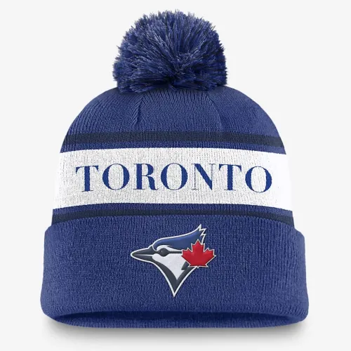 Toronto синий Jays Team Stripe Peak мужские Nike MLB Cuffed Pom Beanie синий