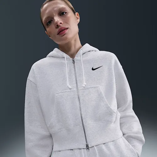 Nike Sportswear Phoenix Fleece женская Loose Full-Zip Cropped Толстовка с капюшоном цвет коричневый
