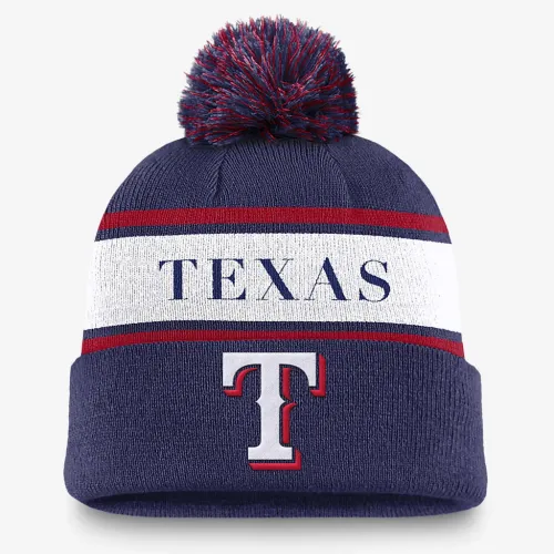 Texas Rangers Team Stripe Peak мужские Nike MLB Cuffed Pom Beanie синий