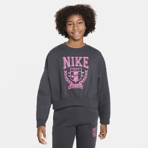 Nike Sportswear Big дитячі (Girls') оверсайз Fleece Crew-Neck світшот колір сірий