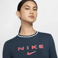 Nike Sportswear Chill Knit женская Slim Long-Sleeve Cropped Graphic Tee синий