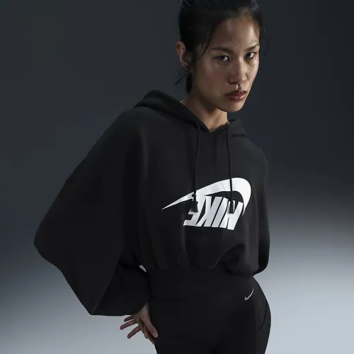 Nike Sportswear женская оверсайз Cropped French Terry Pullover Толстовка с капюшоном цвет черный