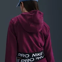 Nike Pro Fleece Big дитячі (Girls') Dri-FIT Full-Zip Толстовка з капюшоном колір червоний