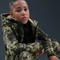 Nike Tech Big детские (для мальчиков) Full-Zip Camo Fleece Толстовка с капюшоном цвет коричневый