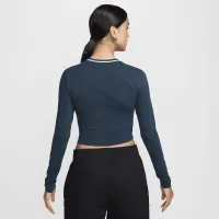 Nike Sportswear Chill Knit женская Slim Long-Sleeve Cropped Graphic Tee синий