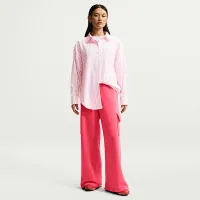 Nike Sportswear Chill Poplin женская оверсайз Woven Long-Sleeve Striped Top Pink